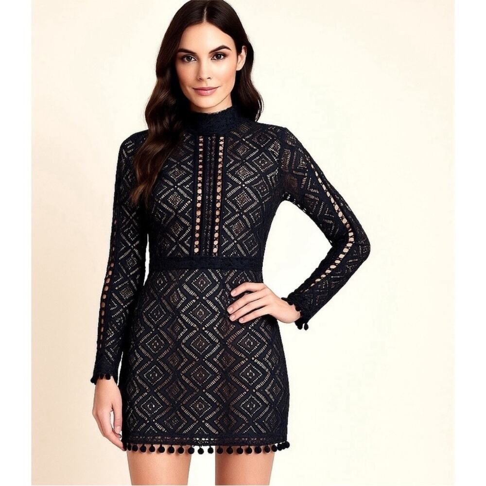 For Love & Lemons | Women’s Florence Black Lace Open Back Mini Dress Cocktail M